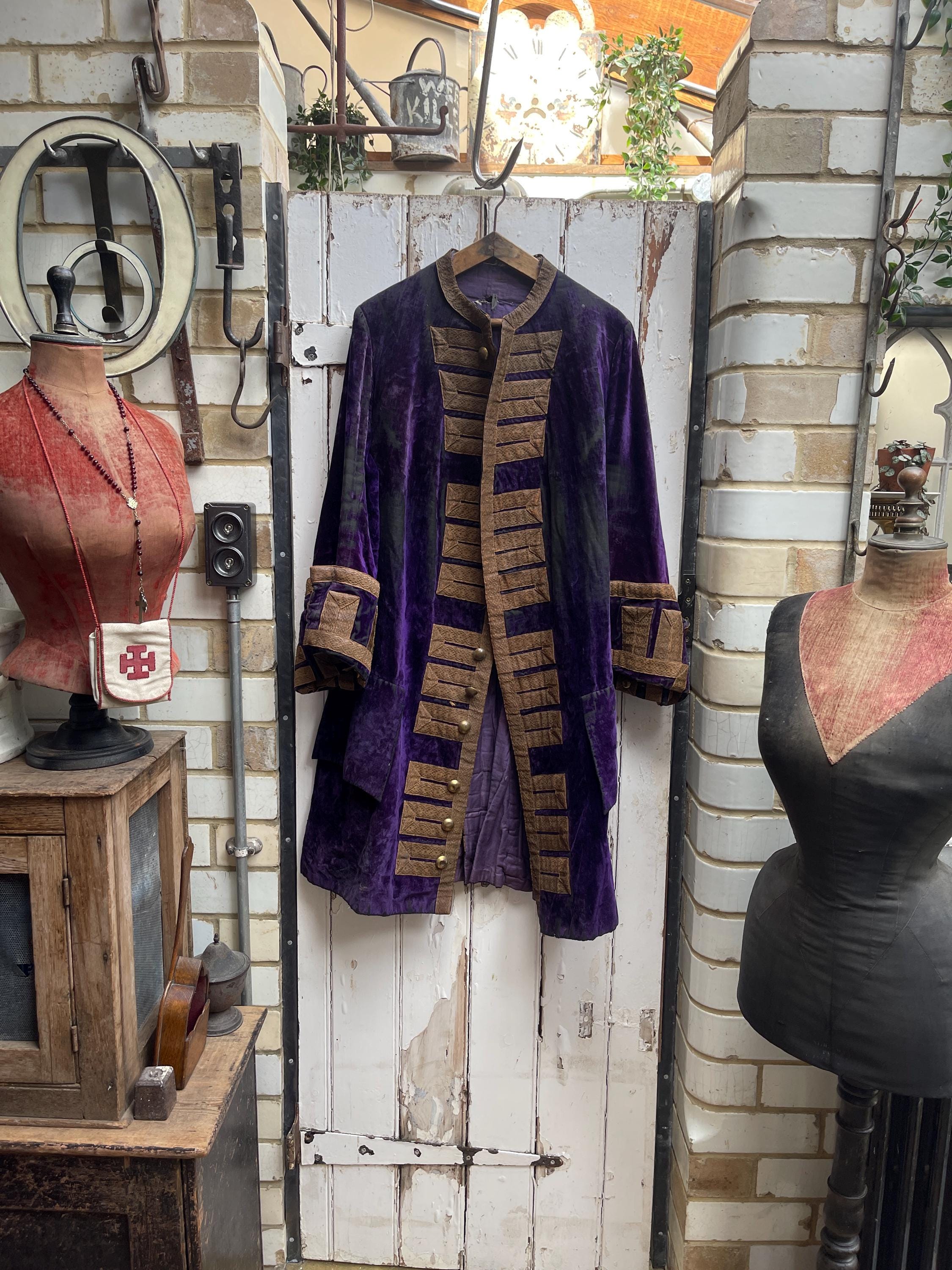 Antique French Purple Velvet Jacket Coat With Gold Braid
