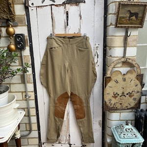 Antique handmade Indian military beige wool jodhpurs riding breeches from Karachi size S/M