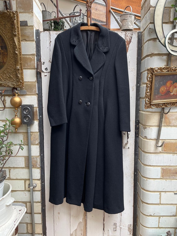 Antique Dutch long black wool coat with embroider… - image 1