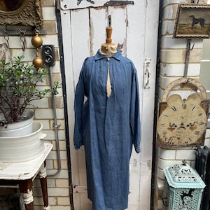 トップス 1920 Biaude indigolinen smock Maquignon Early 20th C] French Antique Indigo Linen Smock 