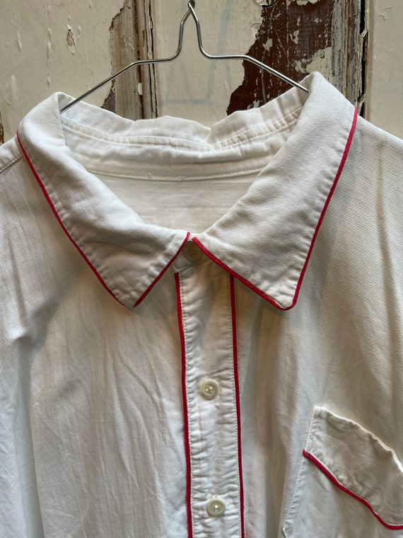 Antique French white warm cotton long shirt night… - image 3