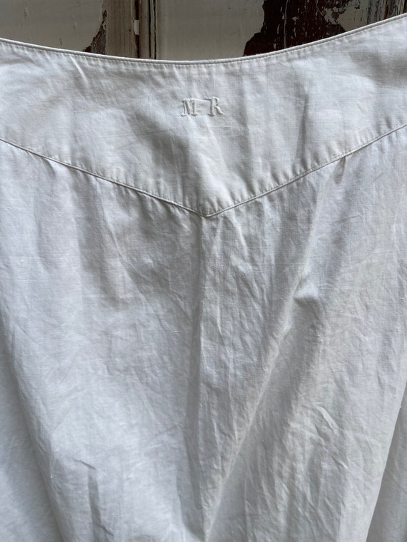 Antique handmade long white cotton skirt initials… - image 3