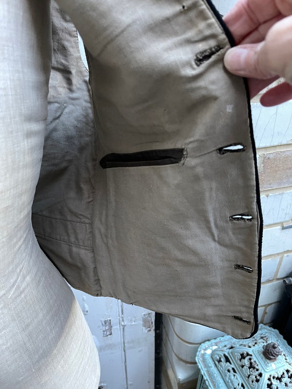 Antique mens black wool waistcoat vest with brown… - image 7