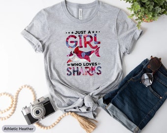 Just A Girl Who Loves Sharks Shirt, Sharks Lover Shirt, Shark Fin Shirt, Shark Swimming Shirt, Girls Shark Shirt, Ocean Life Shirt