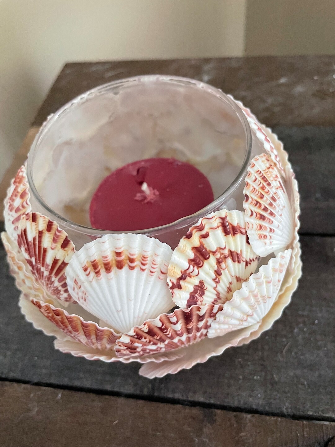 Coastal Shell & Sand Candle Holder With Pillar Candle Etsy