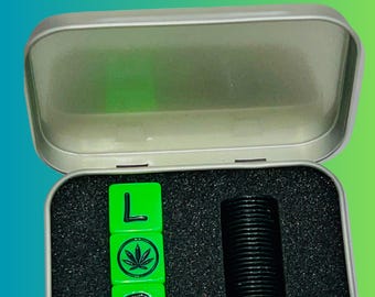 Left Right Center Pot Leaf Dice Game Set with 24 Chips & Tin - Stoner Gifts for Adults