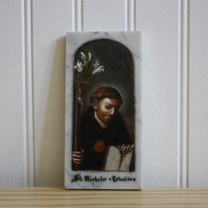 Saint Nicholas of Tolentino | Oil Painting on Carrara Marble Tile | Catholic Saint Painting