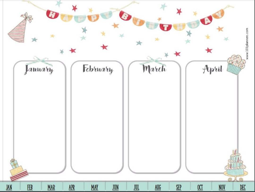 Printable Birthday Months Calendar for School or Daycare Etsy