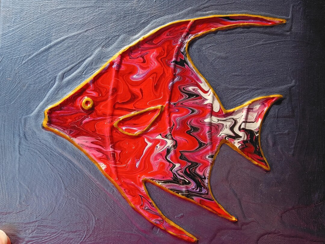 Abstract Fish Painting on Canvas | Red Black White Acrylic Art With ...
