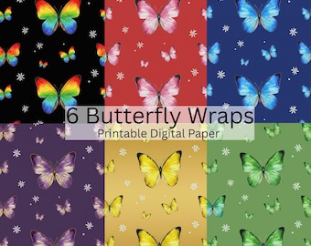 Butterfly Printable Wrapping Paper Set Colorful Digital Gift Wrap Birthday Celebration Printable Gift Paper Download