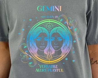 GEMINI Zodiac Shirt voor astrologieliefhebber | Witchy verjaardag shirt voor haar | Luchtteken mei juni verjaardag T-shirt | Oversized T-shirt cadeau voor haar