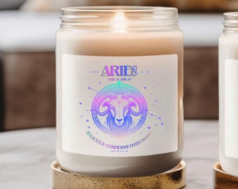 Zodiac Candle ARIES Decor | Star Sign Gift for Astrology Lover | Birth Month Candle Gift for Her | Zodiac Gift Scented Soy Candle, 9oz