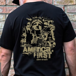 Men&#39;s Shirt America First Patriotic T-Shirt for Him Conservative Men&#39;s Shirt for Proud American Gift for Husband Father&#39;s Day Gift for Dad