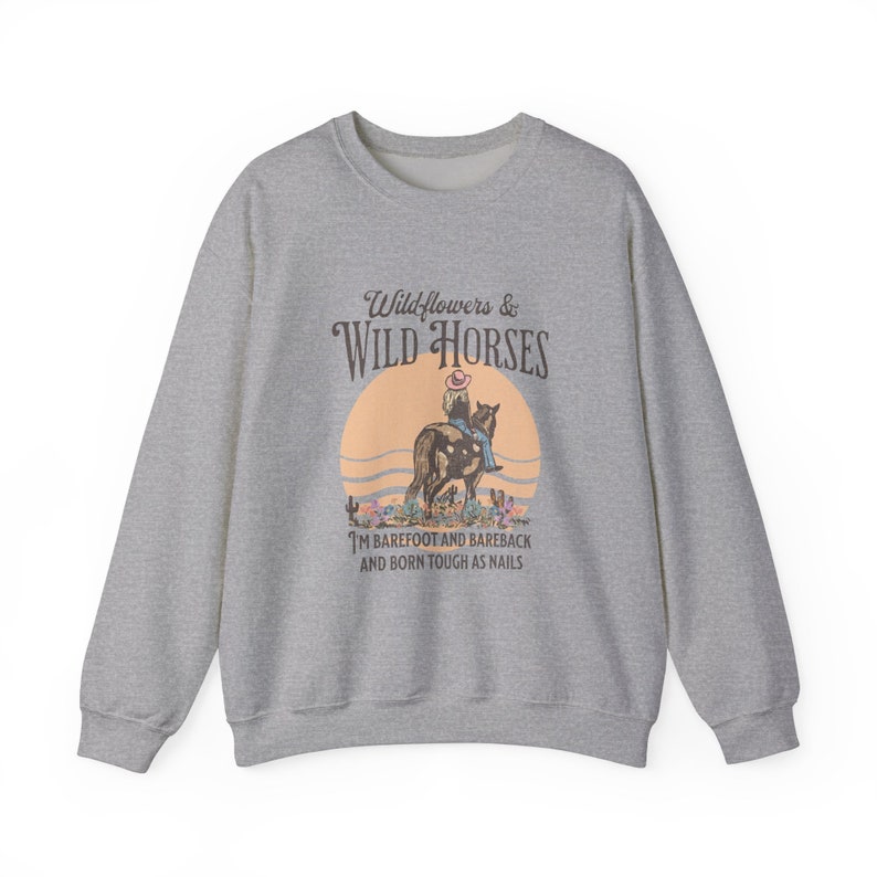 Nashville Sweatshirt | Country Concert Top for Lainey Fan | Wildflowers & Wild Horses Western Crewneck for Her | Oversized Rodeo Sweater Sport Grey