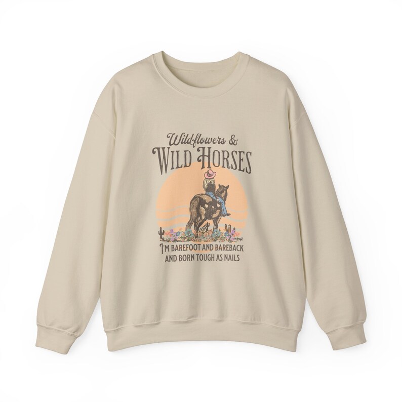 Nashville Sweatshirt | Country Concert Top for Lainey Fan | Wildflowers & Wild Horses Western Crewneck for Her | Oversized Rodeo Sweater Sand