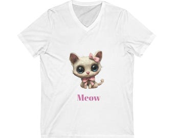 Meow Jersey Short Sleeve V-Neck Tee