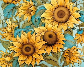 Bright Sunflower Pattern: Floral Artwork (Digital Download)