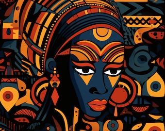 African Woman Art Print: Colorful Ethnic Pattern (Digital Download)