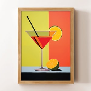 Cyfrowy wydruk wózka barowego Cosmopolitan | Oryginalny wystrój baru Pop Art | Modna sztuka ścienna | Abstrakcyjna sztuka na płótnie z koktajlami | Nowoczesna sztuka ścienna do kuchni