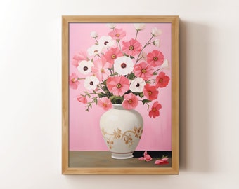 Romantic Flowers Wall Art Print | Pink Decor | Digital Download | Boho Floral Print | Cottagecore Home Decor | Colorful Printable Wall Art