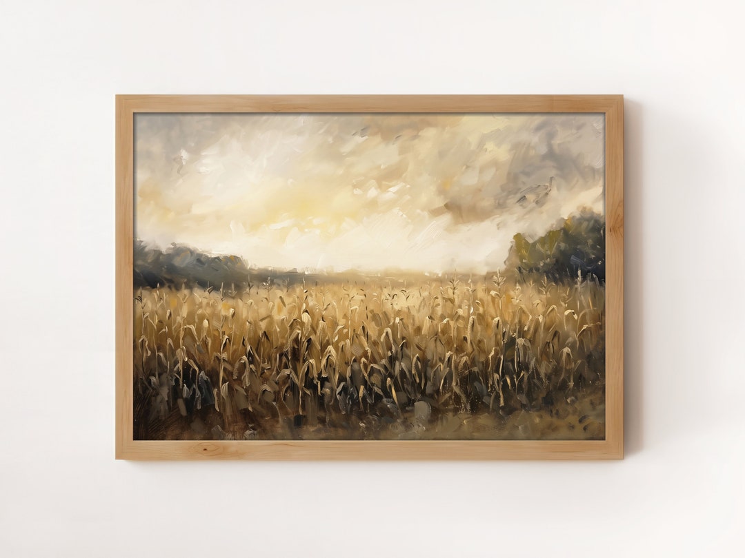 Moody Cornfield Landscape Farm Scene Wall Art Rustic Countryside Print