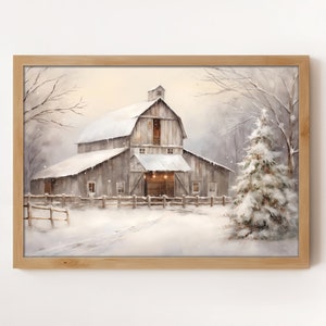 Snowy Barn Winter Landscape Art Print (Digital Download)