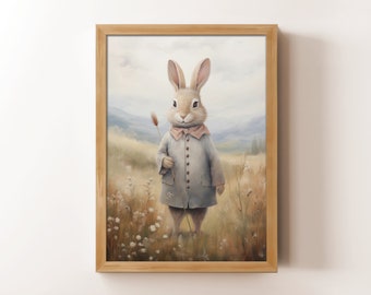 Rabbit Wildflower Portrait: Rustic Spring Printable Art (Digital Download)