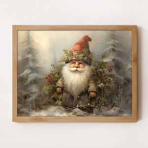 Christmas Gnome Painting: Rustic Winter Forest Art (Digital Download)