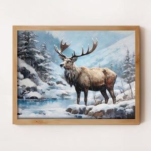 Winter Deer Painting: Snowy Landscape Printable Wall Art (Digital Download)