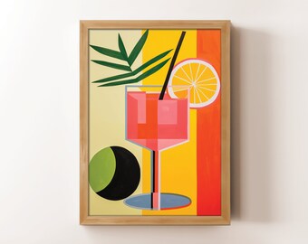 Retro Cocktail Painting | Large Printable Wall Art | Eclectic Dorm Room Art | Funky Mixology Digital Print | Colorful Bar Cart Pop Art Print
