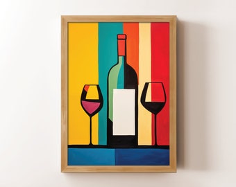 Wine Pop Art | Printable Wall Art | Large Abstract Painting | Wine Tasting Poster | Bar Cart Art | Colorful Kitchen Wall Decor | Digital Art