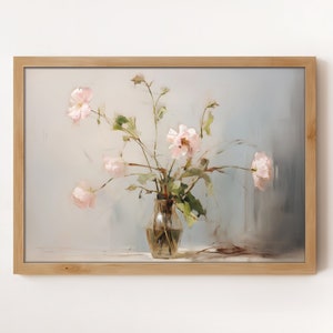 Pink Roses Flower Vase Painting: Minimalist Botanical Art (Digital Download)