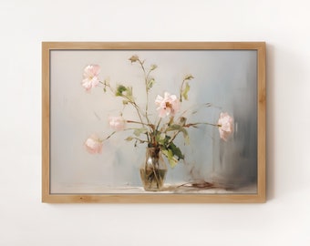 Pink Roses Flower Vase Painting: Minimalist Botanical Art (Digital Download)