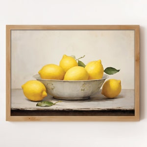 Citroenstillevenschilderij | Afdrukbare keukenmuurkunst | Botanische kunstafdruk | Boerderijafdrukken | Downloadbare rustieke kunstprint | Café-afdruk