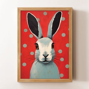 Whimsical Rabbit Print | Printable Bunny Painting | Rabbit Portrait Digital Print | Colorful Bunny Picture Download | Funky Bunny Art Poster