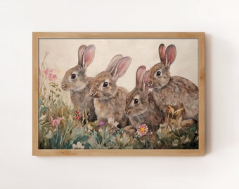 Rabbit Watercolor Print: Spring Cottagecore Wall Art (Digital Download)
