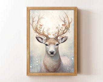 Winter Reindeer Print: Vintage Christmas Deer Wall Art (Digital Download)