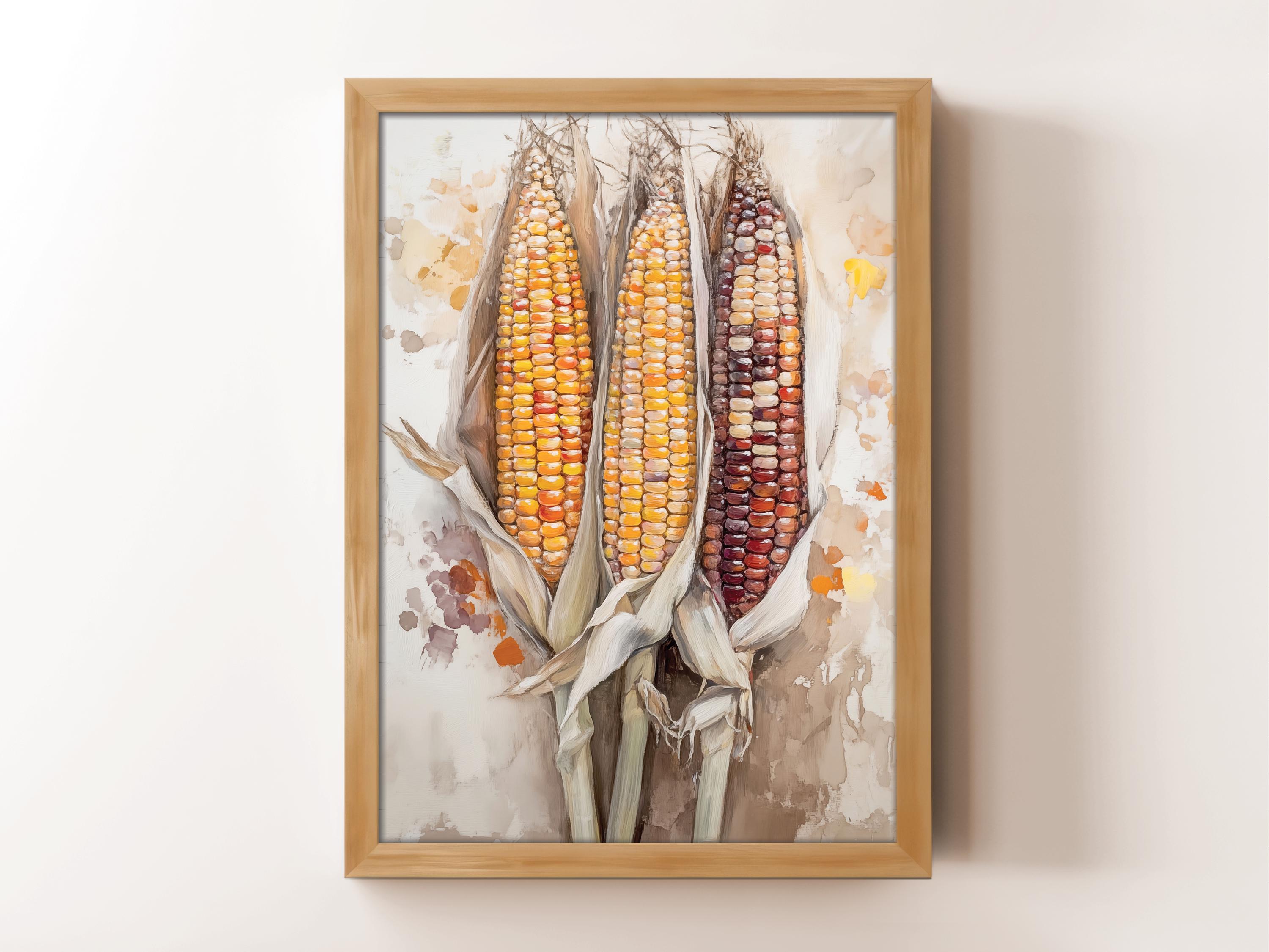 Ornamental Corn Digital Print | Printable Fall Picture | Autumn Farmhouse Prints | Country Art Scene | Rustic Farm Painting | Harvest Print