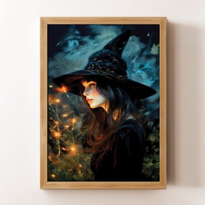Firefly Witch Art Print: Magical Halloween Home Decor (Digital Download)