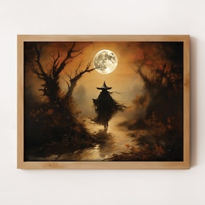 Forest Witch Silhouette Painting | Printable Wall Art | Spooky Season Wall Decor | Witchy Rustic Halloween Decor | Spooky Witchie Print