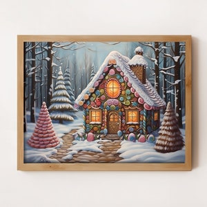 Gingerbread House Winter Landscape Art Print (Digital Download)