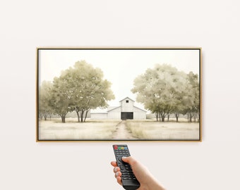 Frame TV Art | White Barn Digital Print | Samsung Frame Tv Farm Picture | Spring Painting for Frame Tv | Barn Watercolor | LG GX Tv Barn Art