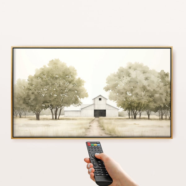 Frame TV Art | White Barn Digital Print | Samsung Frame Tv Farm Picture | Spring Painting for Frame Tv | Barn Watercolor | LG GX Tv Barn Art