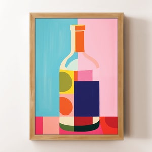 Bar Cart Art Digital Download | Dekoracja ścienna do restauracji | Duża drukowana sztuka ścienna | Funky Bar Art Bottle Poster | Modny różowy wydruk cyfrowy