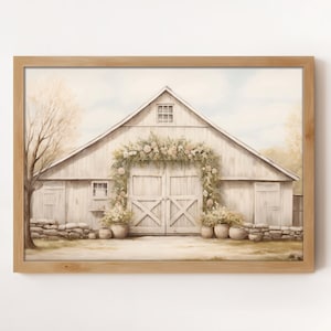 Spring Barn Watercolor Print: Flower Farmhouse Wall Art (Digital Download)