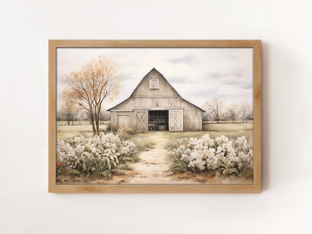 Country Barn Wall Art Print Farm Art Digital Download Spring Barn