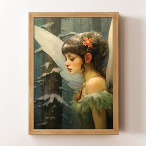 Snow Fairy Portrait: Vintage Christmas Landscape Art (Digital Download)