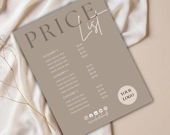 Lux Price List Template | Minimalist Service Sheet | Printable Business Sign | Canva | Instant Download | Beauty Lash Tech Sign