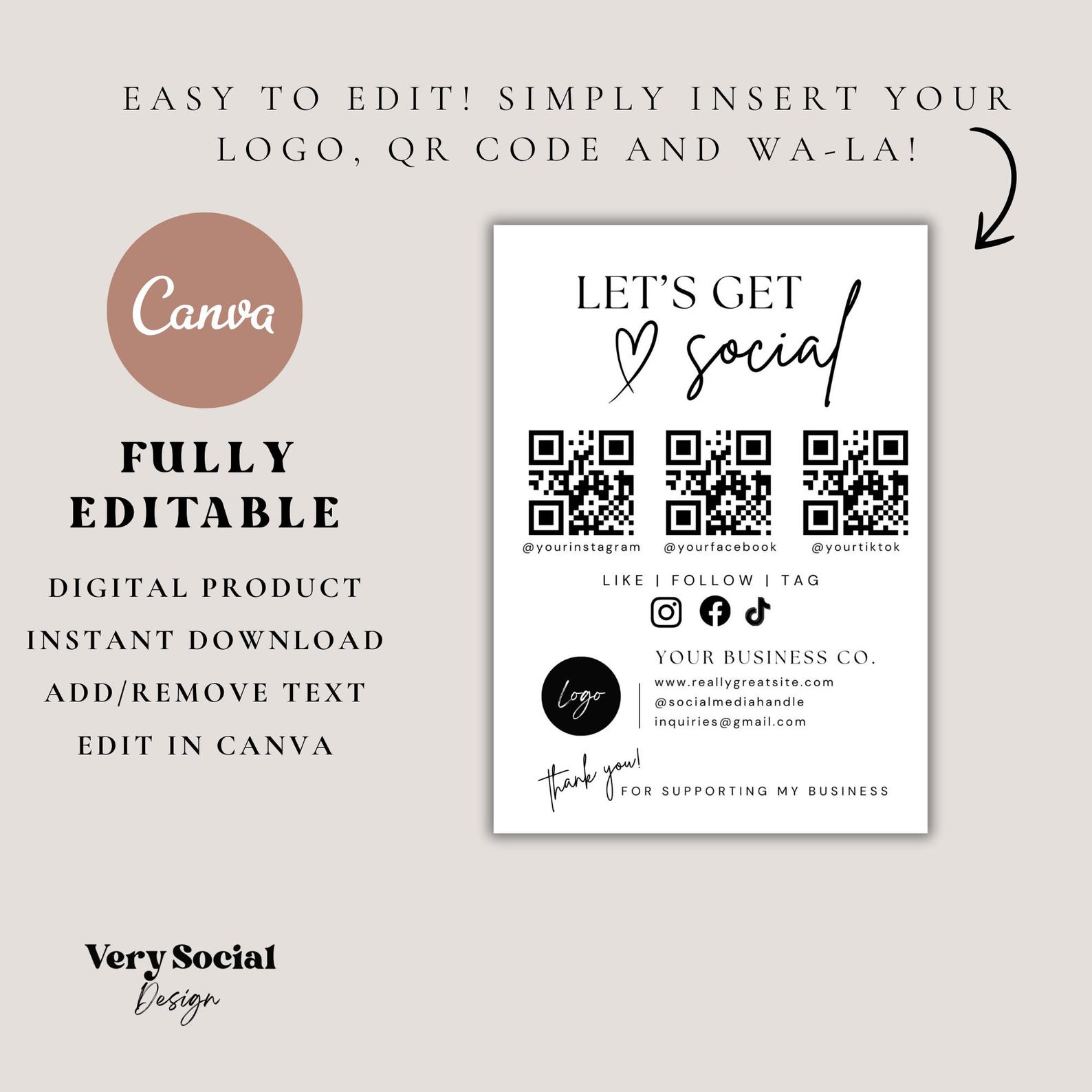 Qr Code Flyer Frame Social Media QR Code Flyer Template: Small Business Design (canva, 5x7 ...
