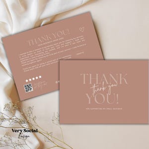 Boho Thank you Card Template Customizable Thank You Business Card Template with QR Code for Reviews | Editable in Canva Business Postcard